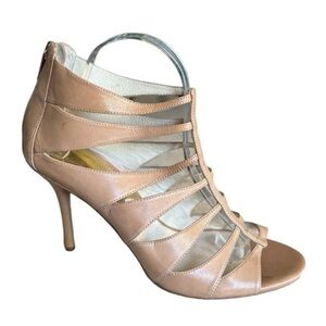 Michael Kors Nude Leather Strappy Open Toe Stiletto Heels Size 9.5 Back Zip